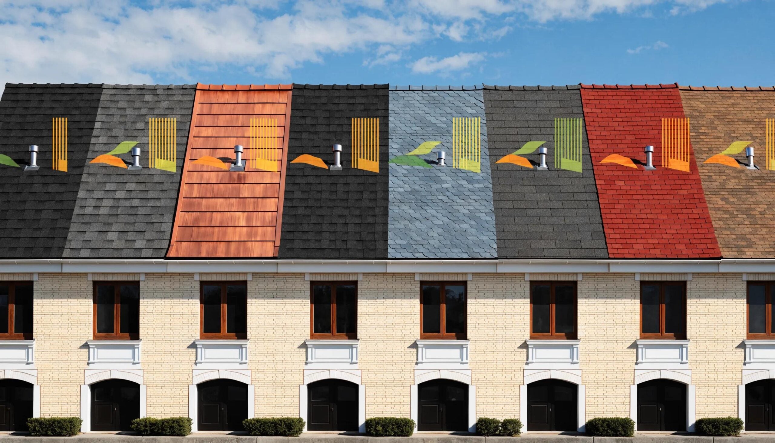 Comparison of asphalt shingles, metal, and tile roofing materials showcasing quality and cost factors