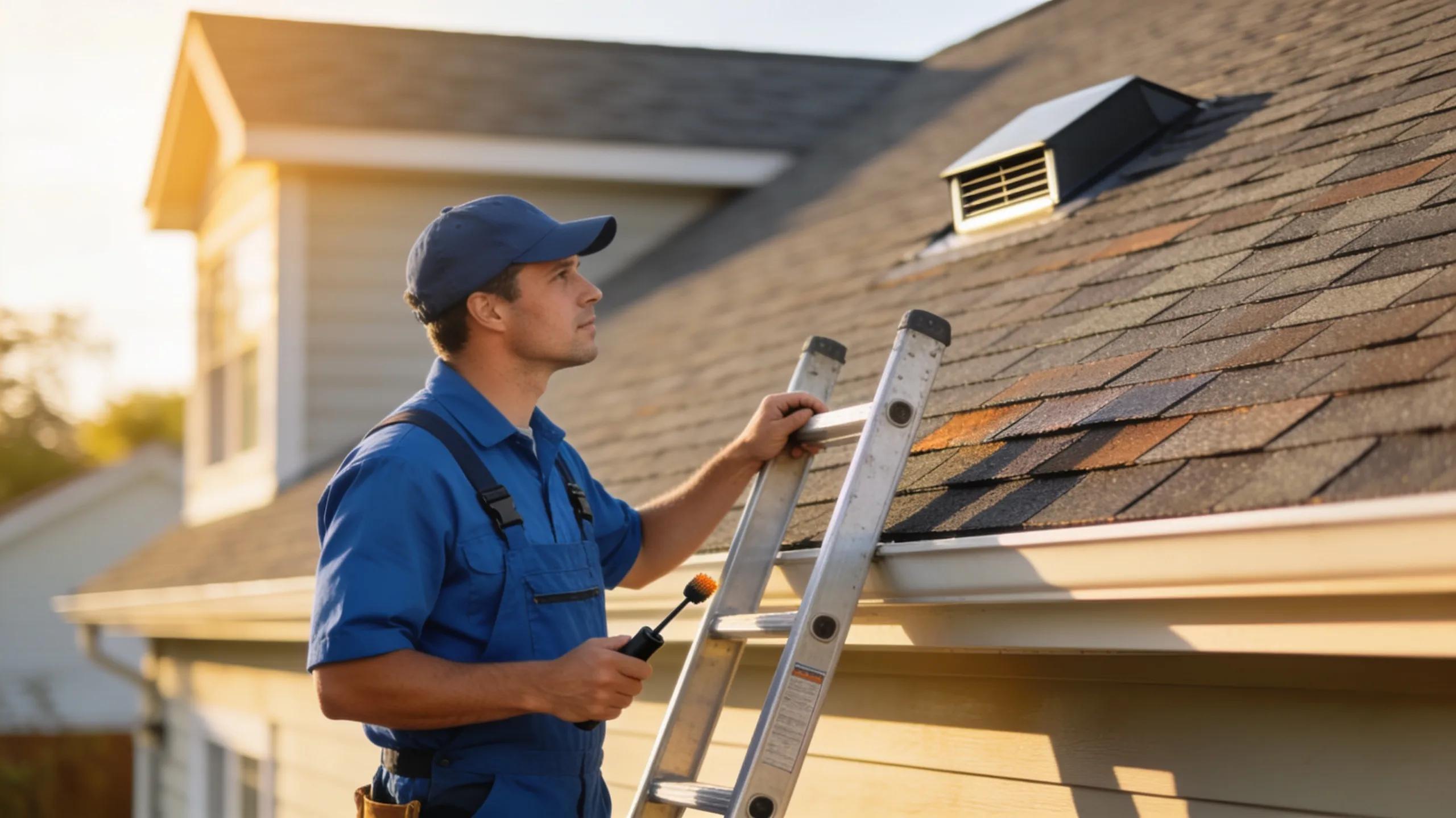 Contractor conducting a thorough roof inspection on a residential home in Dover DE